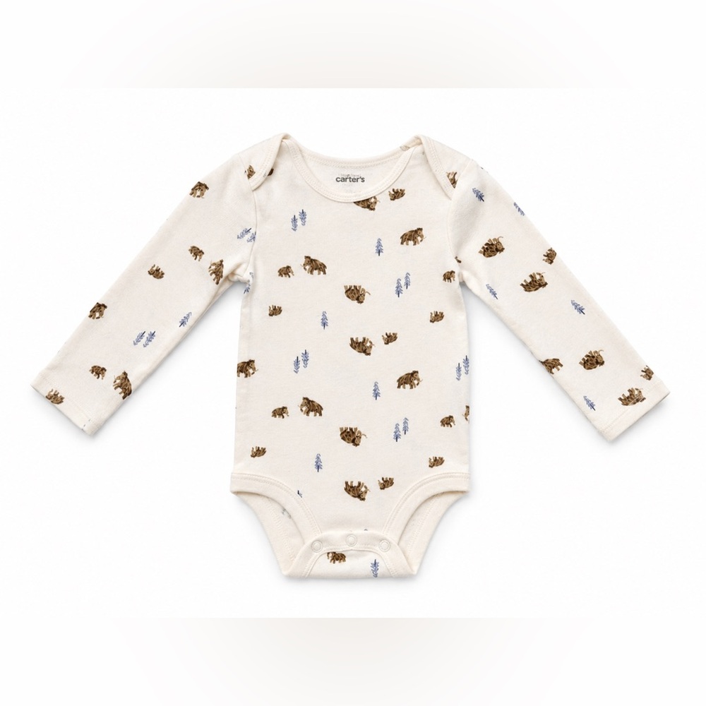 White and Blue Carter's Mammoth Print Long Sleeve Bodysuit | Size 18 Months 🩵